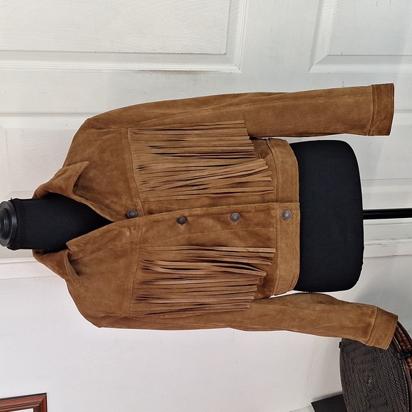 American Eagle Outfitters Jackets & Blazers - AMERICAN EAGLE genuine Suede Cow Leather fringe jacket Frill Distressed Sz M